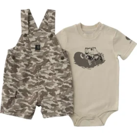 Conjunto de 2 peças para meninos: body com manguitos curtos e calções com bolsos cargo camuflados (bebé)