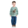 Conjunto de 2 peças para meninos: Camisa de manguitos com padrão de cão e calças de ganga (crianças pequenas)