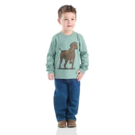 Conjunto de 2 peças para meninos: Camisa de manguitos com padrão de cão e calças de ganga (crianças pequenas)