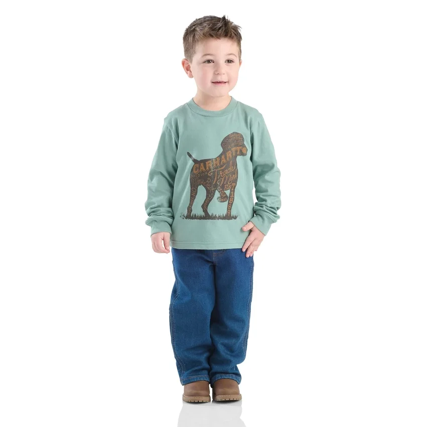 Conjunto de 2 peças para meninos: Camisa de manguitos com padrão de cão e calças de ganga (crianças pequenas)