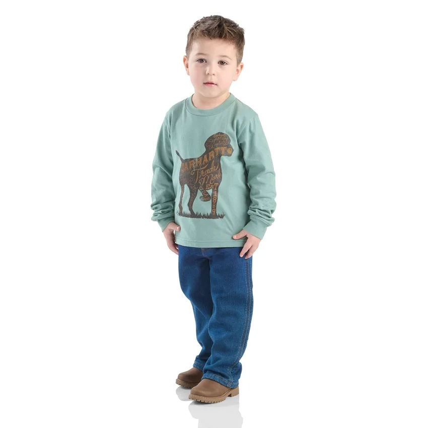Conjunto de 2 peças para meninos: Camisa de manguitos com padrão de cão e calças de ganga (crianças pequenas)