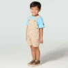 Conjunto de 2 peças para meninos: Camisa de manguitos curtos e calções com riscas castanhas (crianças pequenas)