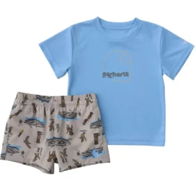 Conjunto de 2 peças para meninos: camisa de manguitos Sun Defender® Force® e calções de tecido (bebé)