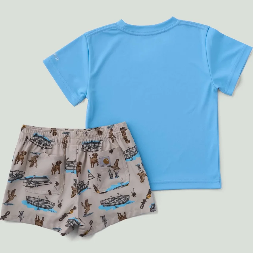 Conjunto de 2 peças para meninos: camisa de manguitos Sun Defender® Force® e calções de tecido (bebé)