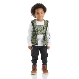 Conjunto de 3 peças para meninos: colete camuflado, camisa de manguitos longos e calças (crianças pequenas)