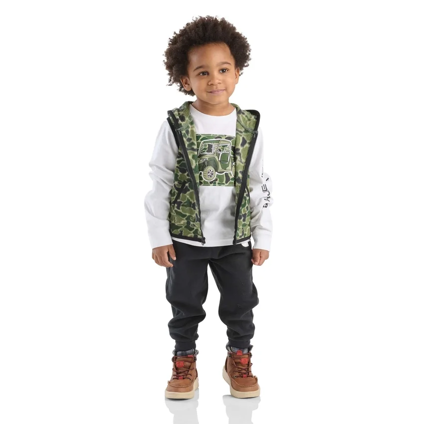 Conjunto de 3 peças para meninos: colete camuflado, camisa de manguitos longos e calças (crianças pequenas)