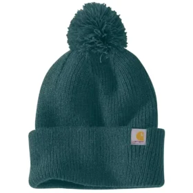 Gorro de malha com pompom e bainha para mulher