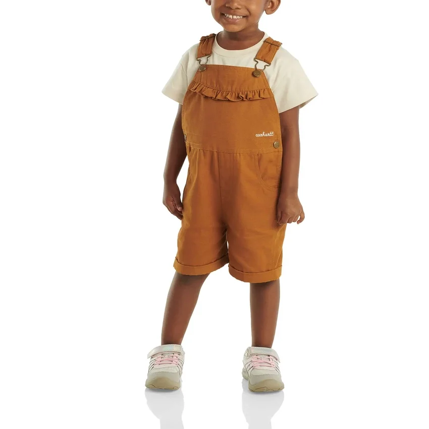 Macacão curto de lona com folhos na frente para meninas (bebés/crianças pequenas)