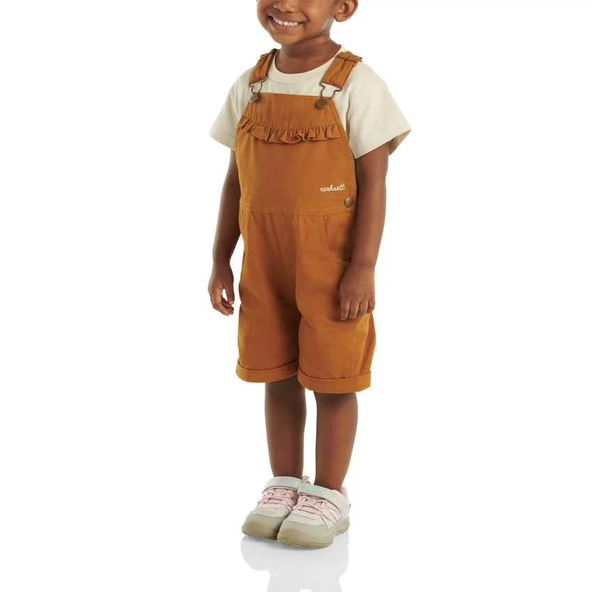 Macacão curto de lona com folhos na frente para meninas (bebés/crianças pequenas)
