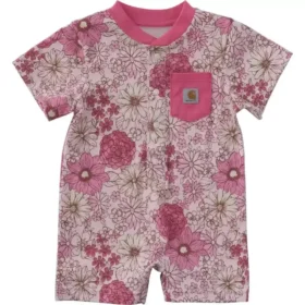 Macacão Henley floral com manguitos curtos e bolso para meninas (bebé)