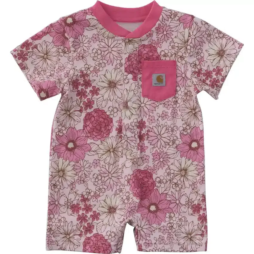 Macacão Henley floral com manguitos curtos e bolso para meninas (bebé)