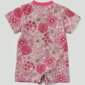 Macacão Henley floral com manguitos curtos e bolso para meninas (bebé)