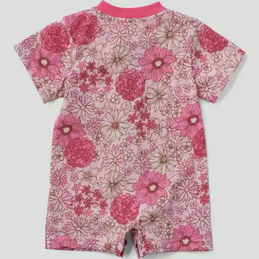 Macacão Henley floral com manguitos curtos e bolso para meninas (bebé)