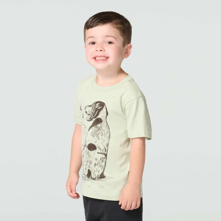 T-shirt de manguitos curtos com cão para rapazes (crianças/bebés)