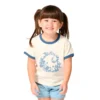 T-shirt de manguitos curtos com estampa floral «C» e gola com anel para meninas (Criança/Bebé/Jovem)