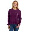 T-shirt feminina de manguitos longos com gola redonda e bolso, em Tencel