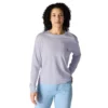 T-shirt feminina de manguitos longos com gola redonda e bolso, em Tencel