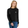 T-shirt feminina de manguitos longos com gola redonda e bolso, em Tencel