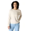 T-shirt feminina de manguitos longos com gola redonda e bolso, em Tencel