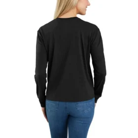 T-shirt feminina de manguitos longos com gola redonda e bolso, em Tencel