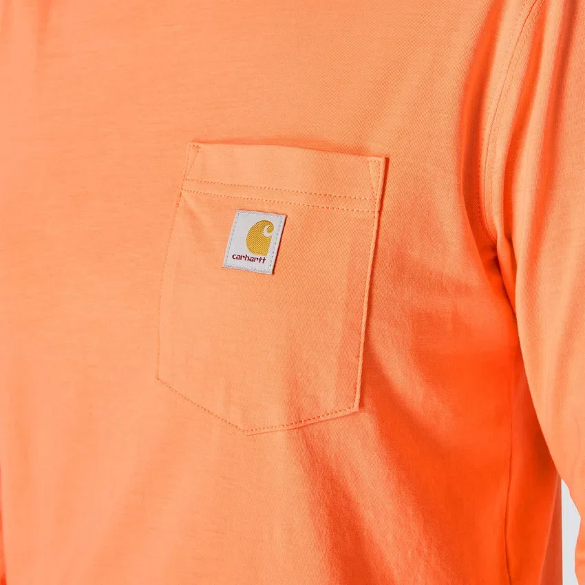 T-shirt feminina de manguitos longos com gola redonda e bolso, em Tencel