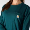 T-shirt feminina de manguitos longos com gola redonda e bolso, em Tencel