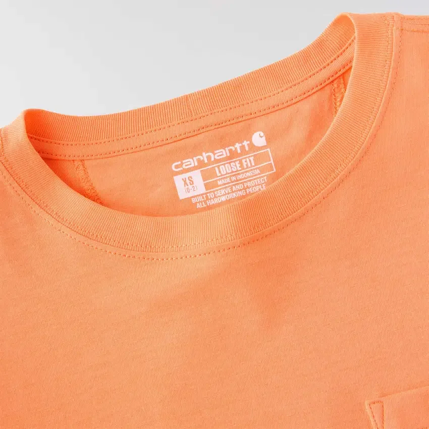 T-shirt feminina de manguitos longos com gola redonda e bolso, em Tencel