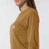 T-shirt feminina de manguitos longos com gola redonda e bolso, em Tencel