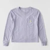 T-shirt feminina de manguitos longos com gola redonda e bolso, em Tencel
