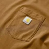 T-shirt feminina de manguitos longos com gola redonda e bolso, em Tencel