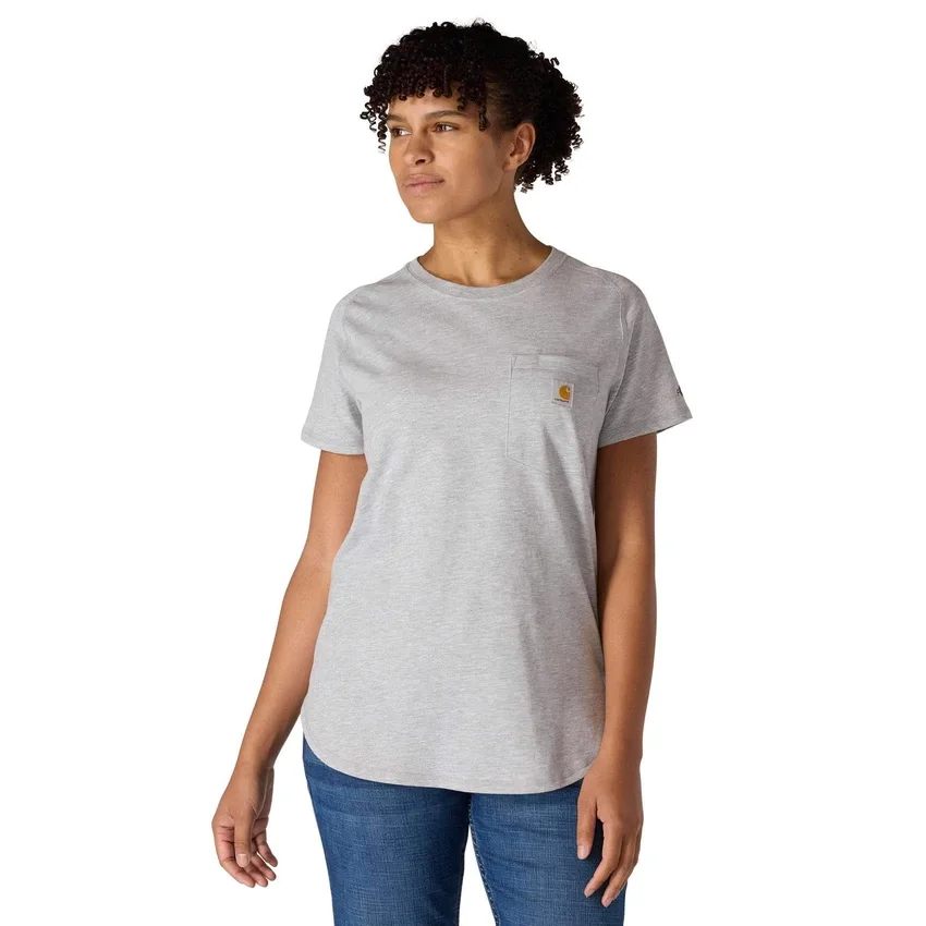 T-shirt feminina Force de corte descontraído, com bolso e tecnologia de absorção de humidade