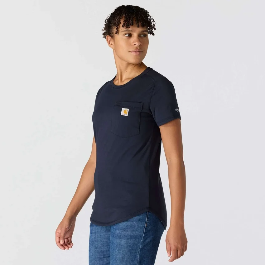 T-shirt feminina Force de corte descontraído, com bolso e tecnologia de absorção de humidade