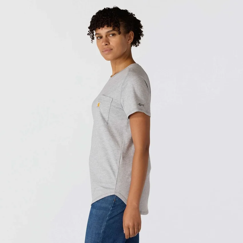 T-shirt feminina Force de corte descontraído, com bolso e tecnologia de absorção de humidade