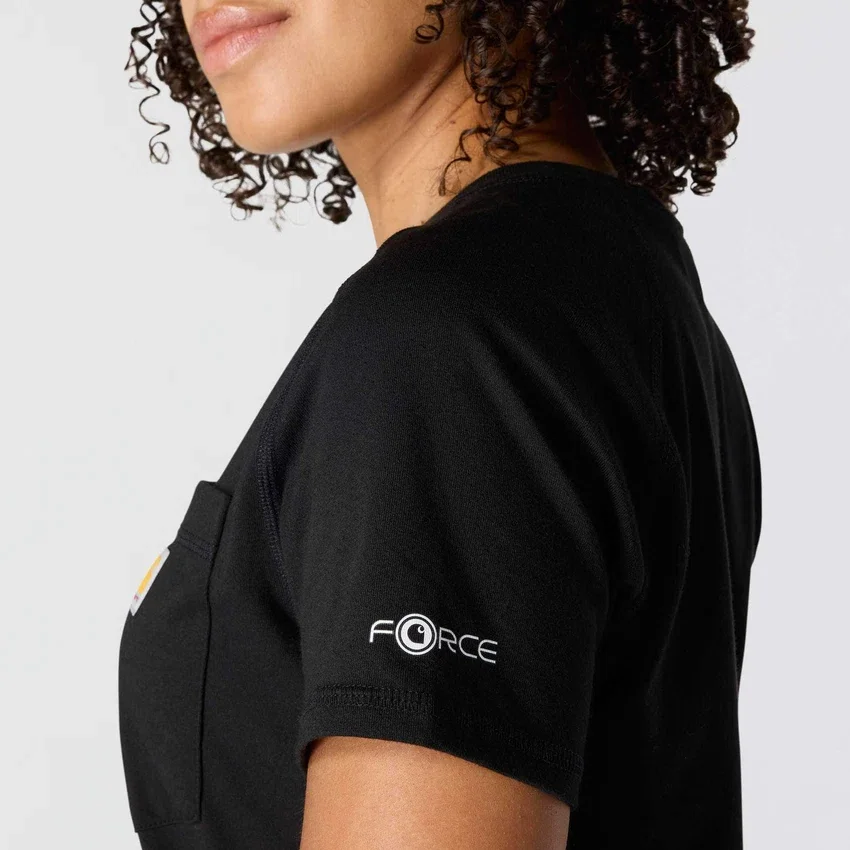 T-shirt feminina Force de corte descontraído, com bolso e tecnologia de absorção de humidade
