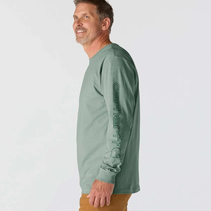 T-shirt masculina Dearborn de corte largo, tecido pesado e manguitos longos com logótipo