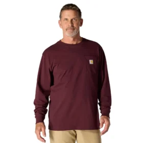T-shirt masculina Dearborn de corte largo, tecido pesado, manguitos largos e bolso