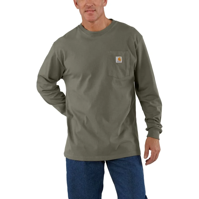 T-shirt masculina Dearborn de corte largo, tecido pesado, manguitos largos e bolso