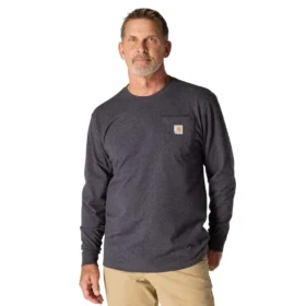T-shirt masculina Dearborn de corte largo, tecido pesado, manguitos largos e bolso