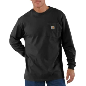T-shirt masculina Dearborn de corte largo, tecido pesado, manguitos largos e bolso