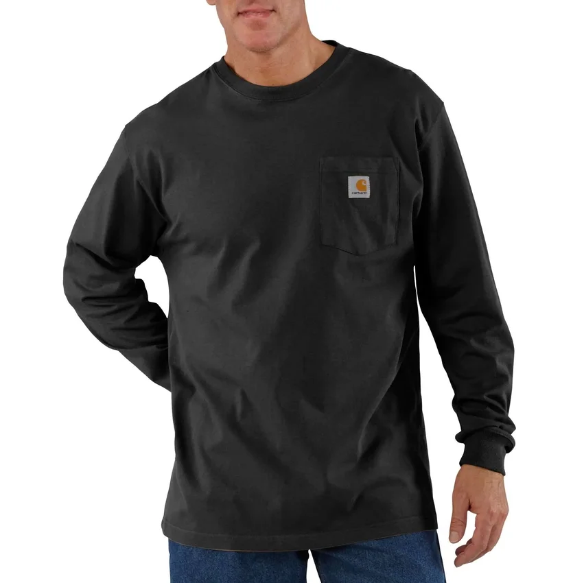 T-shirt masculina Dearborn de corte largo, tecido pesado, manguitos largos e bolso