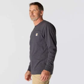 T-shirt masculina Dearborn de corte largo, tecido pesado, manguitos largos e bolso