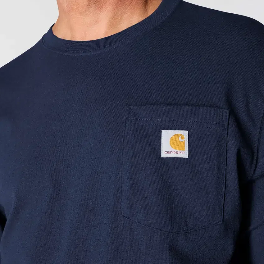 T-shirt masculina Dearborn de corte largo, tecido pesado, manguitos largos e bolso