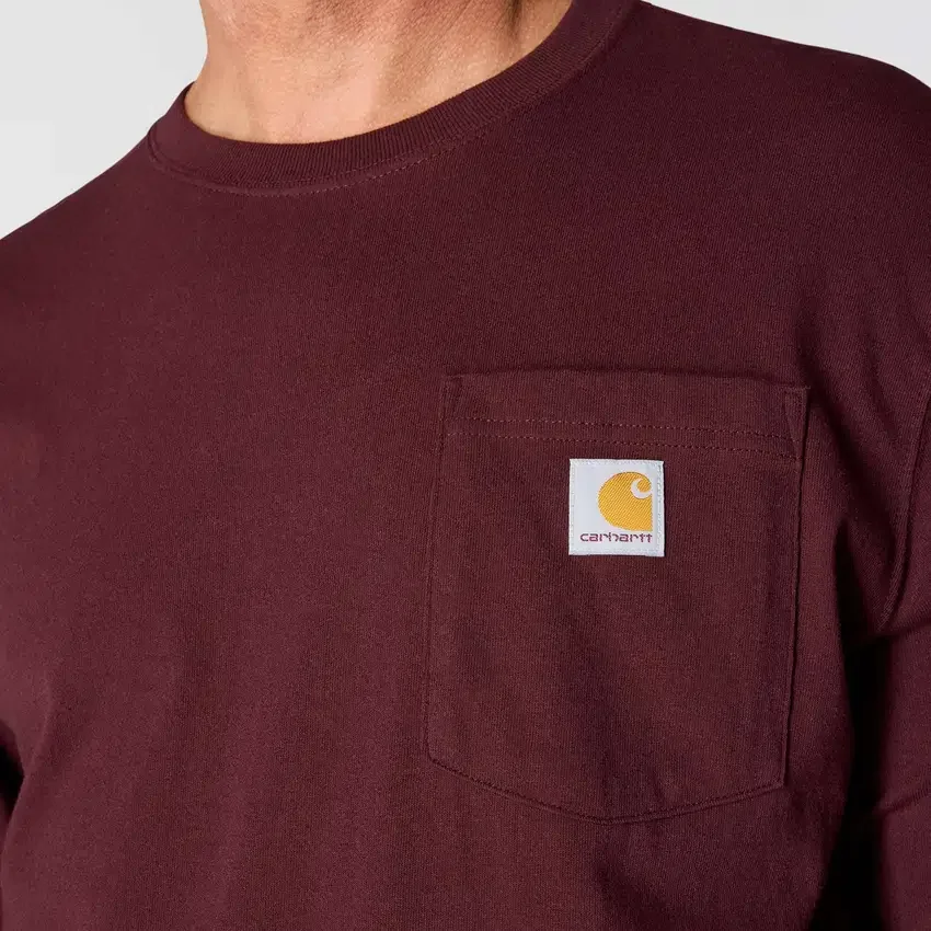T-shirt masculina Dearborn de corte largo, tecido pesado, manguitos largos e bolso
