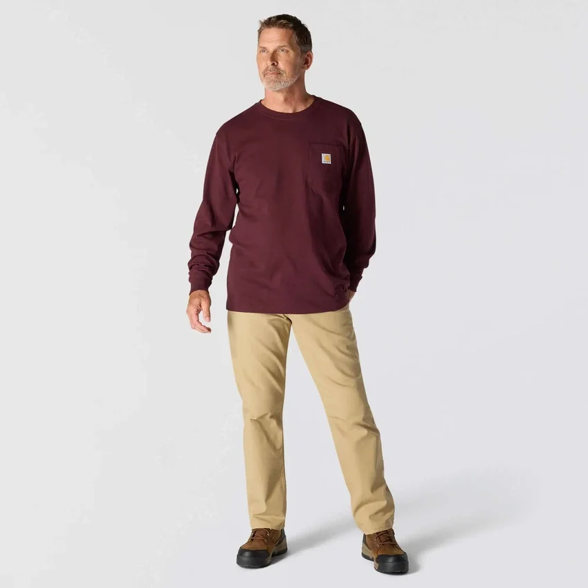 T-shirt masculina Dearborn de corte largo, tecido pesado, manguitos largos e bolso