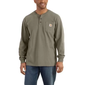 T-shirt masculina Dearborn de corte largo, tecido pesado, manguitos longos, estilo Henley com bolso