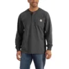 T-shirt masculina Dearborn de corte largo, tecido pesado, manguitos longos, estilo Henley com bolso