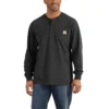 T-shirt masculina Dearborn de corte largo, tecido pesado, manguitos longos, estilo Henley com bolso