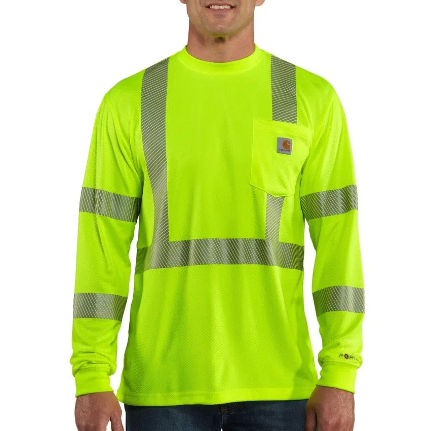 T-shirt masculina Force de alta visibilidade, corte descontraído e manguitos longos, Classe 3