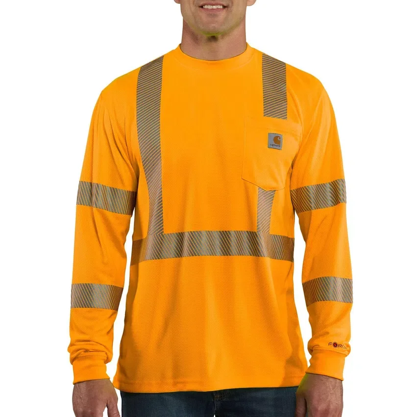 T-shirt masculina Force de alta visibilidade, corte descontraído e manguitos longos, Classe 3