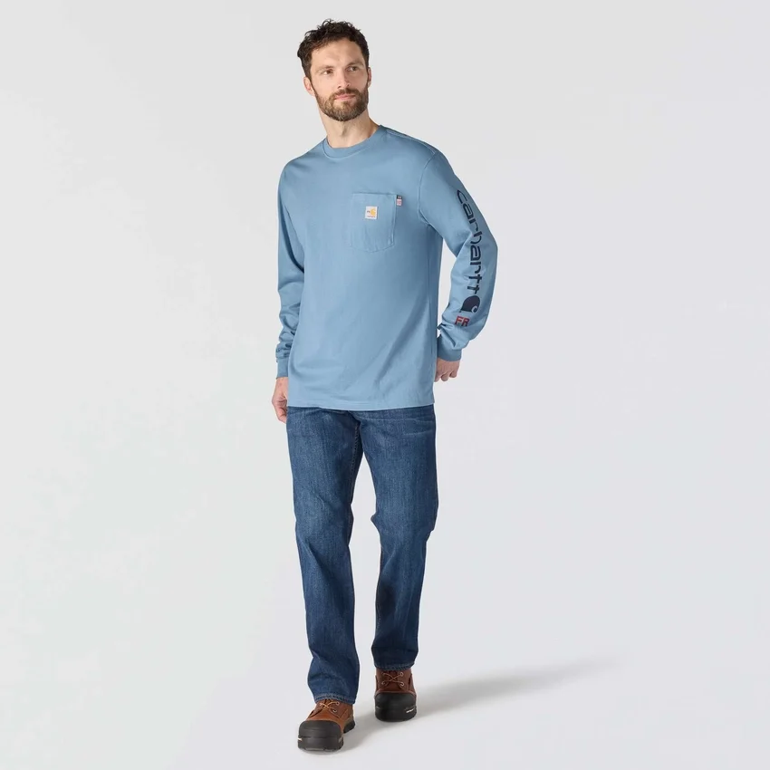T-shirt masculina FR Force Irvine de corte largo e manguitos compridos com logótipo - Camisas resistentes ao fogo